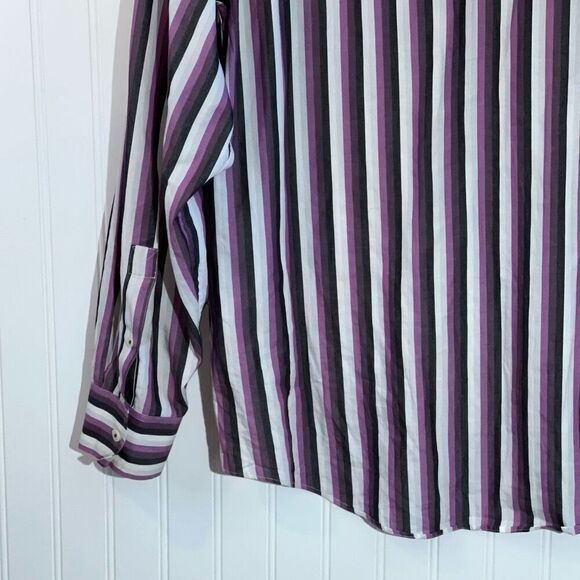 Michael Michael Kors Button Down Shirt Men Large Purple Stripped Long Sleeve - Picture 10 of 12